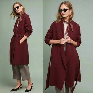 Anthropologie Moth Boiled Wool Mayella Cardigan Sweater Coat Burgundy Size Small